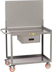 Little Giant - 1,200 Lb Capacity, 2 Shelf, 1 Drawer Mobile Workbench with Pegboard Panel - 48" Wide x 24" Deep x 60" High, Steel - USA Tool & Supply