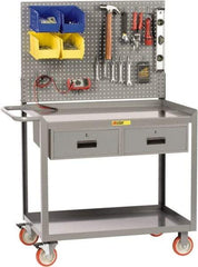 Little Giant - 1,200 Lb Capacity, 2 Shelf, 2 Drawer Mobile Workbench with Pegboard Panel - 48" Wide x 24" Deep x 60" High, Steel - USA Tool & Supply
