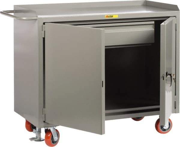 Little Giant - 3,600 Lb Capacity, 1 Drawer, 2 Door Mobile Service Bench - 41" Wide x 24" Deep x 43" High, Steel, Gray - USA Tool & Supply