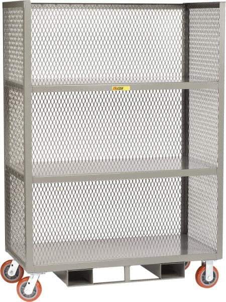 Little Giant - 3,600 Lb Capacity, 3 Shelf, 3-Sided Steel Order Picking Truck - 48" Long x 24" Wide x 69" High, 6" Diam Polyurethane Wheels - USA Tool & Supply