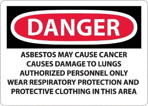 NMC - "Danger - Asbestos May Cause Cancer", 10" Long x 14" Wide, Rigid Plastic Safety Sign - Rectangular, 0.05" Thick, Use for Hazardous Materials - USA Tool & Supply