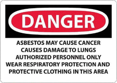 NMC - "Danger - Asbestos May Cause Cancer", 10" Long x 14" Wide, Rigid Plastic Safety Sign - Rectangular, 0.05" Thick, Use for Hazardous Materials - USA Tool & Supply