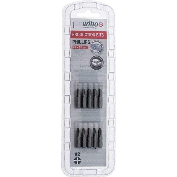 Wiha - #2, Phillips & Insert Screwdriver Bit - 1/4" Drive, 1" OAL - USA Tool & Supply