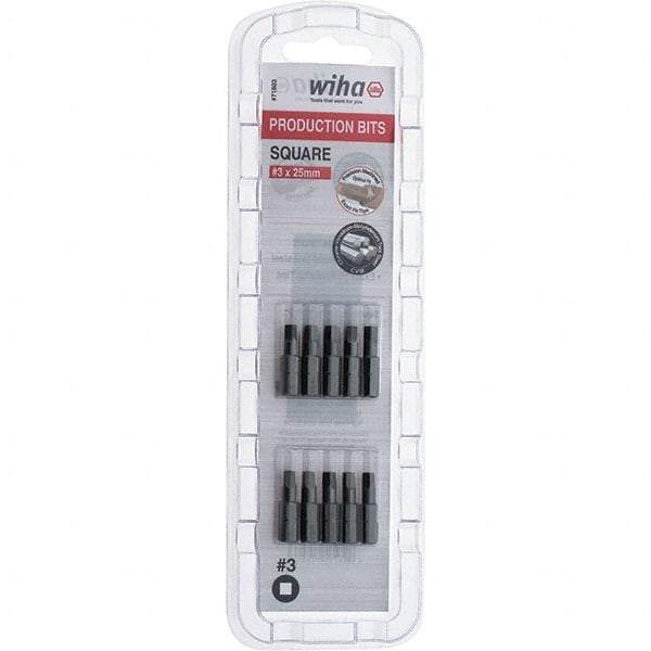 Wiha - 1/4" Drive, #3 Square Screwdriver Bit - 1" OAL - USA Tool & Supply