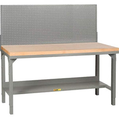Little Giant - 72 Wide x 30" Deep x 28-3/4" High, Butcher Block Workbench - 1-3/4" Butcher Block Top, Adjustable Height Legs, Gray - USA Tool & Supply