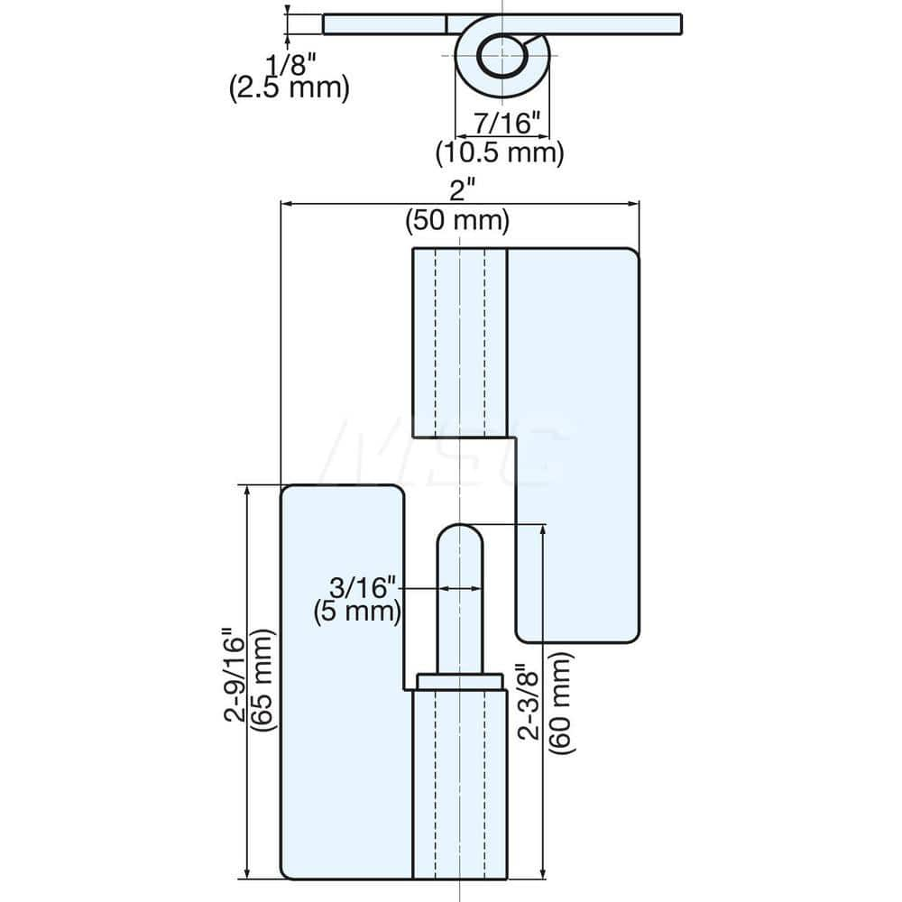 Residential Hinges; Type: Weld-On Lift-Off Hinge; Width (Inch): 1-31/32; Additional Information: Knuckles: 2; Hand: Left; Finish/Coating: Mirror; Minimum Order Quantity: 304 Stainless Steel; Material: 304 Stainless Steel; Pin Type: Non-removable; Material