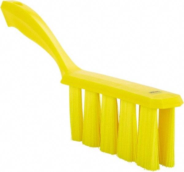 Vikan - 3.9" Bristle Length, Polyester Cleaning & Finishing Brush - 3" Long x 6-1/2" Wide Head, 13" OAL, Easy Grip Handle, Yellow, Polypropylene Block - USA Tool & Supply