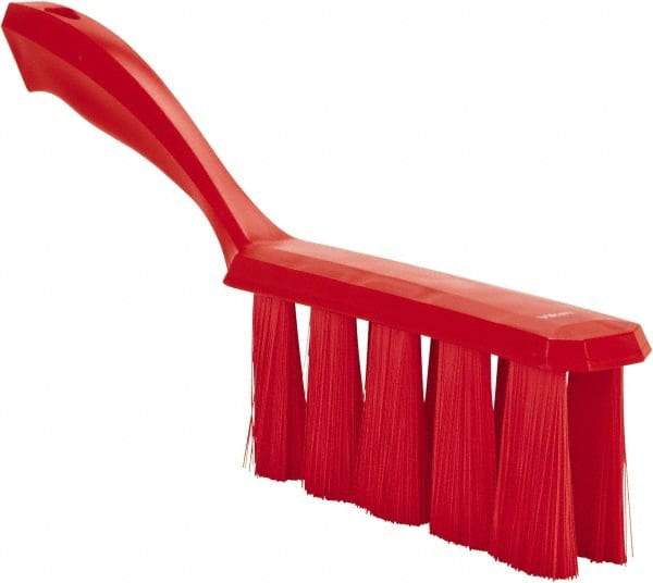 Vikan - 3.9" Bristle Length, Polyester Cleaning & Finishing Brush - 3" Long x 6-1/2" Wide Head, 13" OAL, Easy Grip Handle, Red, Polypropylene Block - USA Tool & Supply