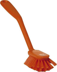 Vikan - 2.4" Bristle Length, Polyester Cleaning & Finishing Brush - 2-1/2" Long x 2.4" Wide Head, 10.8" OAL, Easy Grip Handle, Orange, Polypropylene Block - USA Tool & Supply