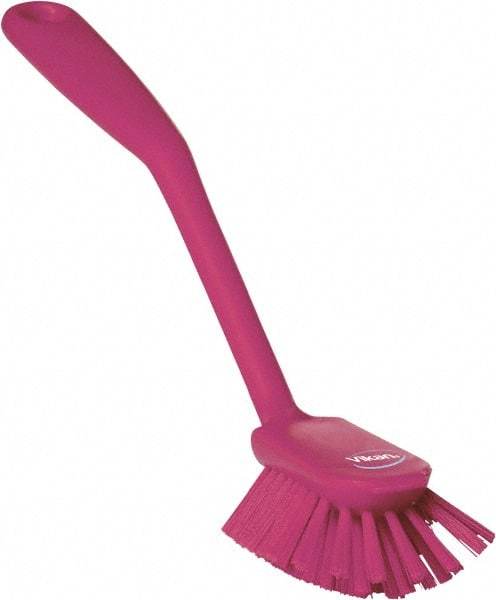 Vikan - 2.4" Bristle Length, Polyester Cleaning & Finishing Brush - 2-1/2" Long x 2.4" Wide Head, 10.8" OAL, Easy Grip Handle, Pink, Polypropylene Block - USA Tool & Supply