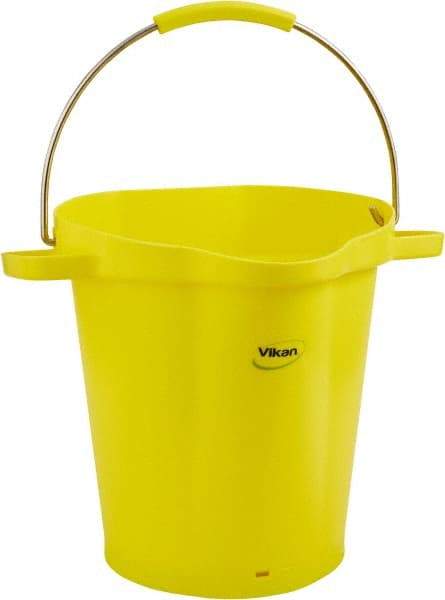 Vikan - 5 Gal, 18" High, Polypropylene Round Yellow Single Pail with Pour Spout - Handle Included, 15.4mm Top Length x 18.9" Top Width x 18.9" Top Diam - USA Tool & Supply