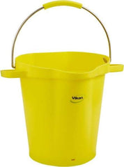 Vikan - 5 Gal, 18" High, Polypropylene Round Yellow Single Pail with Pour Spout - Handle Included, 15.4mm Top Length x 18.9" Top Width x 18.9" Top Diam - USA Tool & Supply