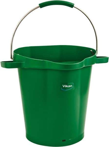 Vikan - 5 Gal, 18" High, Polypropylene Round Green Single Pail with Pour Spout - Handle Included, 15.4mm Top Length x 18.9" Top Width x 18.9" Top Diam - USA Tool & Supply