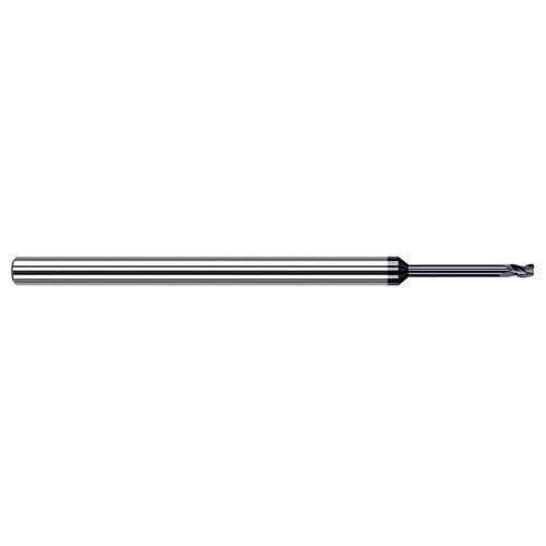 Variable Helix End Mills for Exotic Alloys - 0.0250″ Cutter Diameter × 0.0040″ Radius × 0.0380″ Length of Cut × 0.2030″ (13/64″) Reach Carbide Corner Radius End Mill for Exotic Alloys, 3 Flutes, AlTiN Nano Coated - Exact Industrial Supply