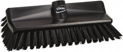 Vikan - 3.9" Bristle Length, Polyester Scrub Brush - 5-1/2" Wide Head, 3.9" OAL, European Threaded Handle, Black, Polypropylene Block - USA Tool & Supply