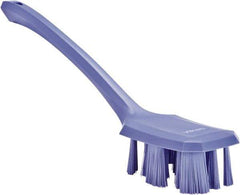 Vikan - 2-3/4" Bristle Length, Polyester Scrub Brush - 12" Long x 2-7/8" Wide Head, 15-1/2" OAL, Long Handle, Purple, Polypropylene Block - USA Tool & Supply