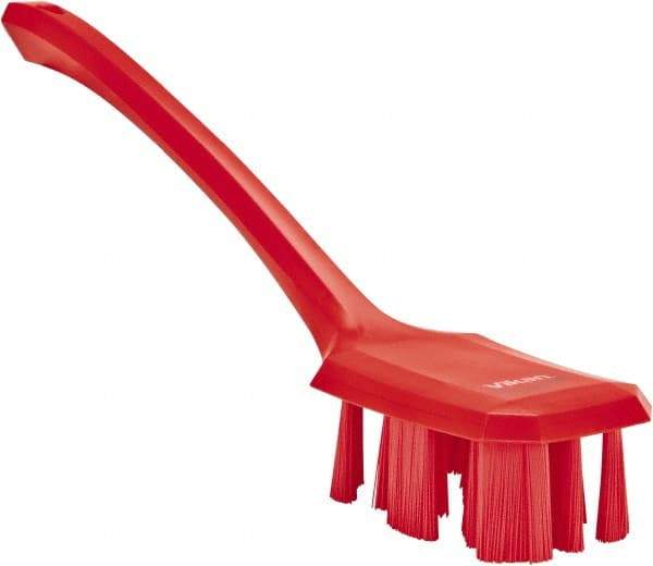 Vikan - 2-3/4" Bristle Length, Polyester Scrub Brush - 12" Long x 2-7/8" Wide Head, 15-1/2" OAL, Long Handle, Red, Polypropylene Block - USA Tool & Supply