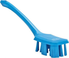 Vikan - 2-3/4" Bristle Length, Polyester Scrub Brush - 12" Long x 2-7/8" Wide Head, 15-1/2" OAL, Long Handle, Blue, Polypropylene Block - USA Tool & Supply