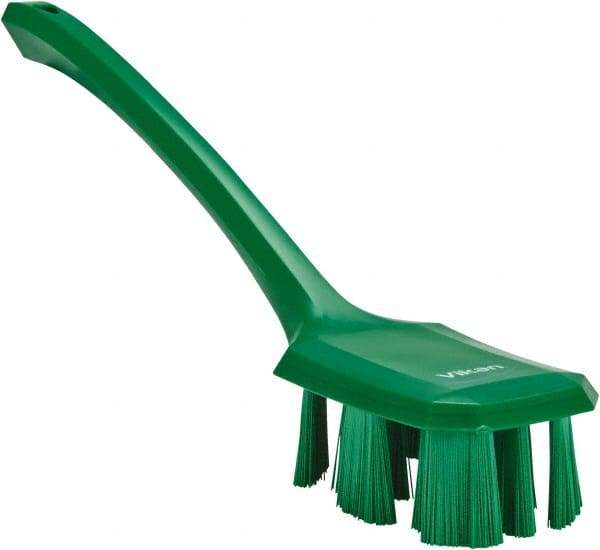 Vikan - 2-3/4" Bristle Length, Polyester Scrub Brush - 12" Long x 2-7/8" Wide Head, 15-1/2" OAL, Long Handle, Green, Polypropylene Block - USA Tool & Supply