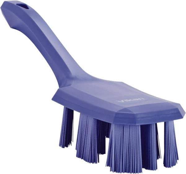 Vikan - 2-3/4" Bristle Length, Polyester Scrub Brush - 8" Long x 2-7/8" Wide Head, 10" OAL, Short Handle, Purple, Polypropylene Block - USA Tool & Supply