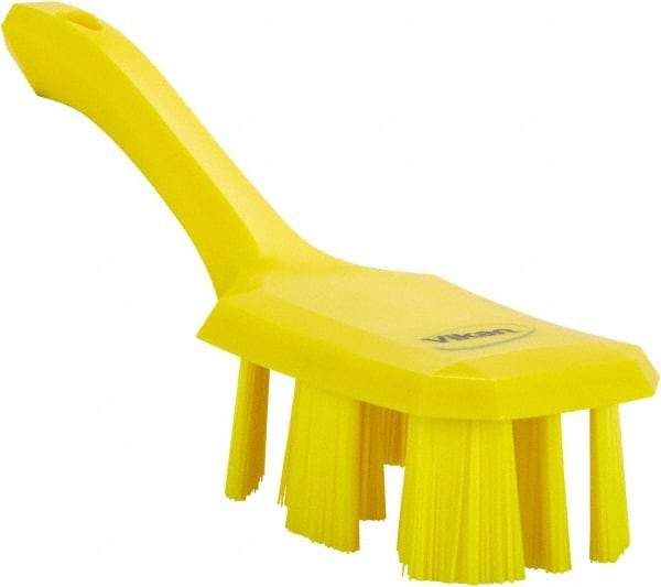 Vikan - 2-3/4" Bristle Length, Polyester Scrub Brush - 8" Long x 2-7/8" Wide Head, 10" OAL, Short Handle, Yellow, Polypropylene Block - USA Tool & Supply