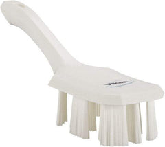 Vikan - 2-3/4" Bristle Length, Polyester Scrub Brush - 8" Long x 2-7/8" Wide Head, 10" OAL, Short Handle, White, Polypropylene Block - USA Tool & Supply