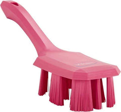 Vikan - 2-3/4" Bristle Length, Polyester Scrub Brush - 8" Long x 2-7/8" Wide Head, 10" OAL, Short Handle, Pink, Polypropylene Block - USA Tool & Supply