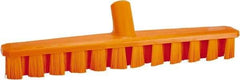 Vikan - 1-7/8" Bristle Length, Polyester Deck Scrub Brush - 1-7/8" Wide Head, 15-1/4" OAL, European Threaded Handle, Orange, Polypropylene Block - USA Tool & Supply