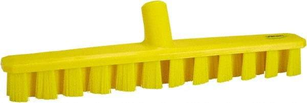 Vikan - 1-7/8" Bristle Length, Polyester Deck Scrub Brush - 1-7/8" Wide Head, 15-1/4" OAL, European Threaded Handle, Yellow, Polypropylene Block - USA Tool & Supply