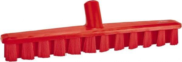 Vikan - 1-7/8" Bristle Length, Polyester Deck Scrub Brush - 1-7/8" Wide Head, 15-1/4" OAL, European Threaded Handle, Red, Polypropylene Block - USA Tool & Supply