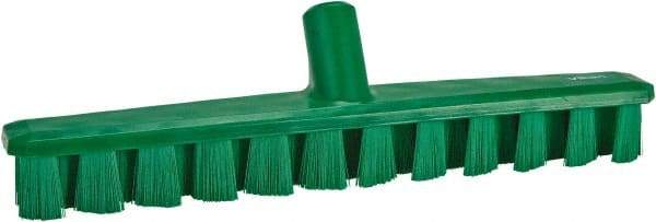 Vikan - 1-7/8" Bristle Length, Polyester Deck Scrub Brush - 1-7/8" Wide Head, 15-1/4" OAL, European Threaded Handle, Green, Polypropylene Block - USA Tool & Supply