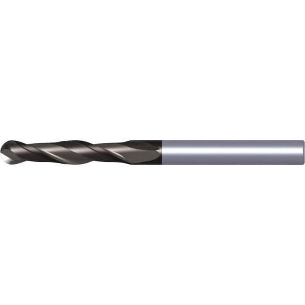 Kennametal - 1/2" Diam, 3" LOC, 2 Flute Solid Carbide Ball End Mill - TiAlN Finish, Single End, 6" OAL, 1/2" Shank Diam, Spiral Flute - USA Tool & Supply