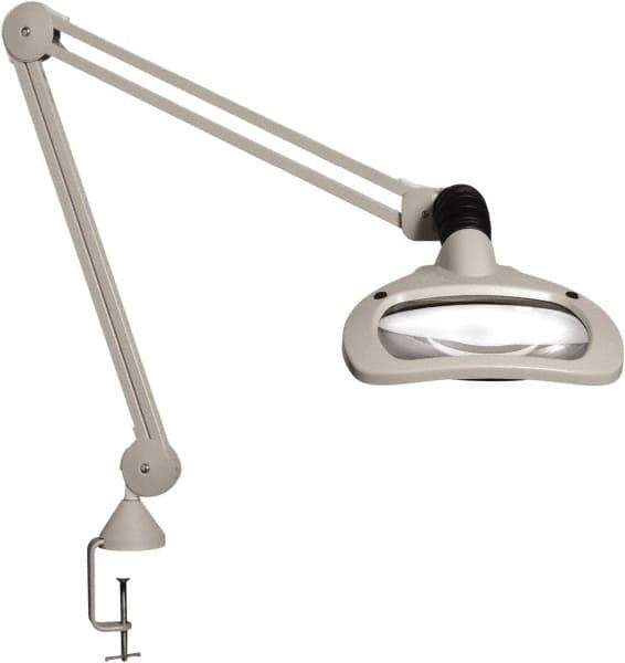 Vision Engineering - 45" Arm, Spring Suspension, Clamp Mount, LED, Light Gray, Magnifying Task Light - 6 Watts, 120 Volts, 1.88x Magnification - USA Tool & Supply