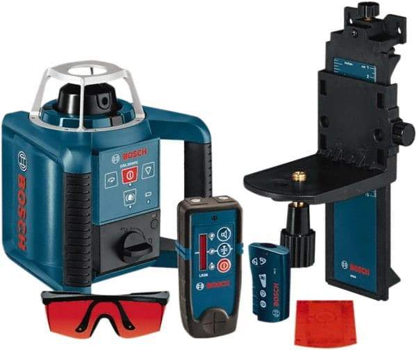 Bosch - 1,000' Measuring Range, 1/8" at 100' Accuracy, Self-Leveling Horizontal & Vertical Rotary Laser - ±5° Self Leveling Range, 1 Beam, 2-D Battery Included - USA Tool & Supply