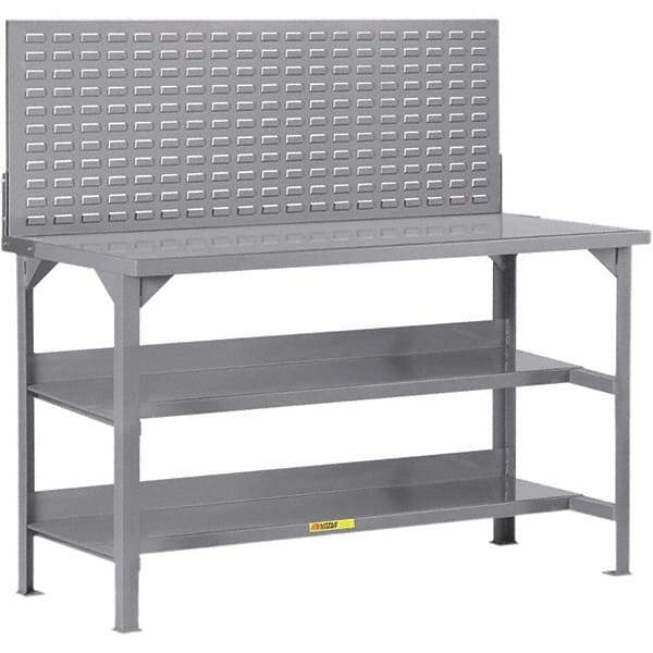 Little Giant - 72 Wide x 30" Deep x 36" High, 12 Gauge Steel Workbench - 12 Gauge Steel Top, Fixed Legs, Gray - USA Tool & Supply