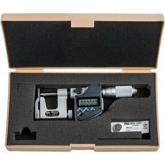Mitutoyo - 0 to 1" Range, 0.00005" Resolution, Interchangeable Anvil Type Throat IP65 Electronic Outside Micrometer - 0.0002" Accuracy, Friction Thimble, Carbide-Tipped Face, SR44 Battery - USA Tool & Supply