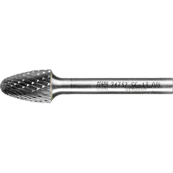 PFERD - 1/2" Cut Diam, 1/4" Shank Diam, Tree with Radius Head Double Cut Burr - Tungsten Carbide, 3/4" LOC, 2-1/2" OAL - USA Tool & Supply