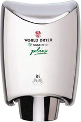 World Dryer - 1200 Watt Silver Finish Electric Hand Dryer - 100/120 Volts, 10 Amps, 9.3" Wide x 12-1/2" High x 7.6" Deep - USA Tool & Supply