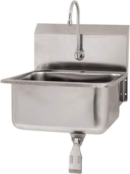 SANI-LAV - 19" Long x 16" Wide Inside, 1 Compartment, Grade 304 Stainless Steel Hand Sink Wall Mount with Single Knee Valve - 18 Gauge, 21" Long x 20" Wide x 24" High Outside, 10" Deep - USA Tool & Supply