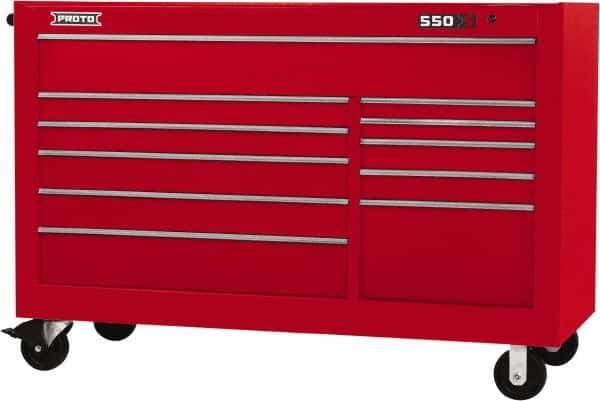 Proto - 35,917 Lb Capacity, 11 Drawer Mobile Workstation - 66" Wide x 27" Deep x 46" High, Steel, Red - USA Tool & Supply
