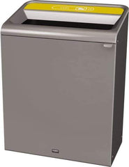 Rubbermaid - 45 Gal Gray Rectangle Decorative Indoor Single Stream Waste Receptacle - Metal, Cans Graphic, 37.965" High x 29.132" Long x 19-1/2" Wide, Lid Included - USA Tool & Supply