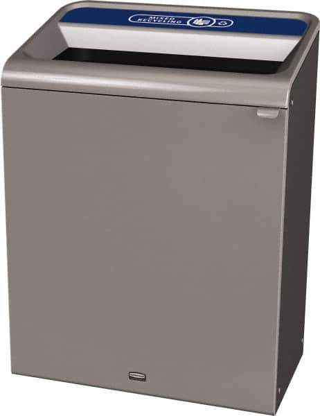 Rubbermaid - 45 Gal Gray Rectangle Decorative Indoor Single Stream Waste Receptacle - Metal, Mixed Recycling Graphic, 37.965" High x 29.132" Long x 19-1/2" Wide, Lid Included - USA Tool & Supply