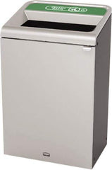 Rubbermaid - 33 Gal Gray Rectangle Decorative Indoor Single Stream Waste Receptacle - Metal, Organic Waste Graphic, 37.965" High x 24.051" Long x 19-1/2" Wide, Lid Included - USA Tool & Supply