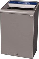 Rubbermaid - 33 Gal Gray Rectangle Decorative Indoor Single Stream Waste Receptacle - Metal, Paper Graphic, 37.965" High x 24.051" Long x 19-1/2" Wide, Lid Included - USA Tool & Supply