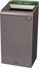 Rubbermaid - 23 Gal Gray Rectangle Decorative Indoor Single Stream Waste Receptacle - Metal, Organic Waste Graphic, 37.965" High x 19.588" Long x 19-1/2" Wide, Lid Included - USA Tool & Supply