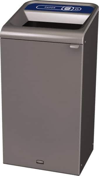 Rubbermaid - 23 Gal Gray Rectangle Decorative Indoor Single Stream Waste Receptacle - Metal, Paper Graphic, 37.965" High x 19.588" Long x 19-1/2" Wide, Lid Included - USA Tool & Supply