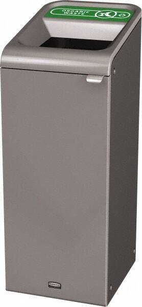 Rubbermaid - 15 Gal Gray Rectangle Decorative Indoor Single Stream Waste Receptacle - Metal, Organic Waste Graphic, 37.965" High x 14.784" Long x 19-1/2" Wide, Lid Included - USA Tool & Supply