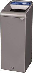 Rubbermaid - 15 Gal Gray Rectangle Decorative Indoor Single Stream Waste Receptacle - Metal, Paper Graphic, 37.965" High x 14.784" Long x 19-1/2" Wide, Lid Included - USA Tool & Supply