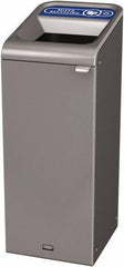 Rubbermaid - 15 Gal Gray Rectangle Decorative Indoor Single Stream Waste Receptacle - Metal, Mixed Recycling Graphic, 37.965" High x 14.784" Long x 19-1/2" Wide, Lid Included - USA Tool & Supply