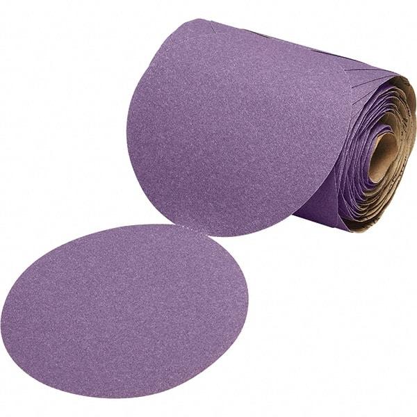 3M - 6" Diam, 220 Grit Ceramic Adhesive PSA Disc - Very Fine Grade, Purple, Paper Backing, Flexible, Use with Random Orbital Sanders - USA Tool & Supply